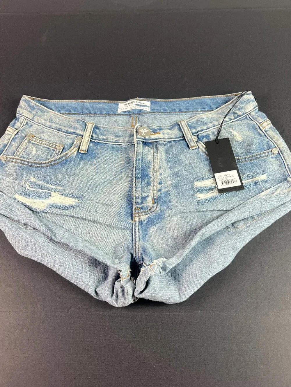 One Teaspoon Shorts Women's 33* Bandits Twisted Cuff Blue Denim Jorts Tag 29